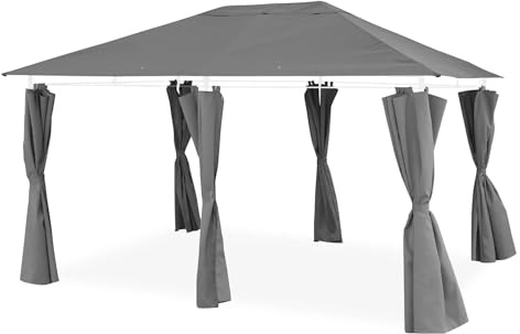 Alice's Garden - Ensemble Complet Toile de Toit et Rideaux Gris pour tonnelle 3x4m Divio - Toile de Rechange pergola. Toile de Remplacement