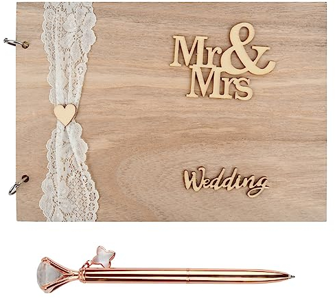 Libro degli ospiti rimovibile per matrimonio, 20 pagine con penna gratuita Mr&Mrs, pagine interne e rilegatura a filo, libro degli ospiti di matrimonio, album degli ospiti per matrimonio e