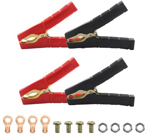 CYIOU 4 Pièces Pince Batterie Voiture Isolées Pince Batterie Cuivre Pur Câbles de Démarrage pour Auto avec Gaine Isolante pour Voitures Camions Bateaux (2Pcs Noir 2Pcs Rouge)