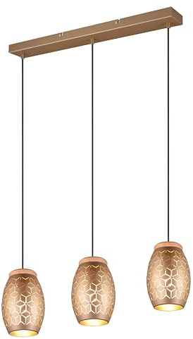 Reality Leuchten Pendelleuchte Bidar R31573065, Metall Coffee/Goldfarbig, Holz naturbelassen, exkl. 3x E27