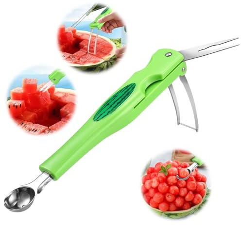 JIEYAO 3 in 1 Kugelausstecher, Wassermelonen Schneider Melonenausstecher Kugeln Melonenballer Schaufel Set mit Fruchtgabel Edelstahl Obstschnitzwerkzeug Set für Cantaloupe Papaya Drachenfrucht