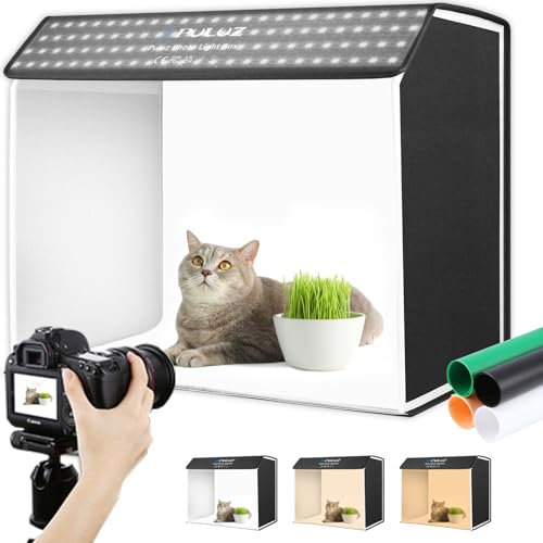 Light Box Photography 60x40cm/20×16 inch, PULUZ Photo Studio Lightbox for Product Photography Tent Kit Portable Folding Photo Box with Dimmable 672 LED Lights & 4 Color PVC Backdrops