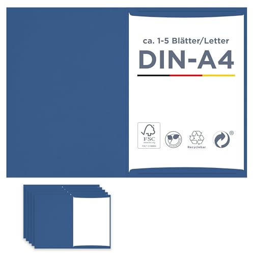5 x Urkundenmappe für A4 blau, FSC® MIX 70%, hochwertige, stabile Dokumentenmappe 320g/m² Karton, Made in Germany, Kondolenzmappe, Zeugnismappe, Zertifikate, Auszeichnungen, vom Hersteller Werbegrün