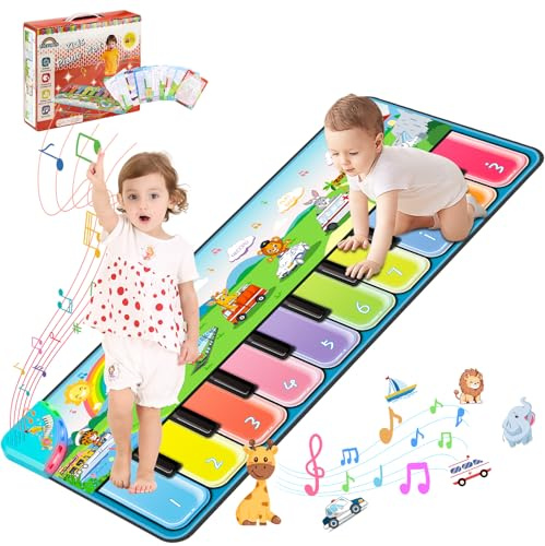 FUCEORUY Piano Mat Musical Toys for Toddlers 1-3, Floor Piano Playmat with 7 Animal, 7 Transportation Sound & 10 Built-in Music, 1 2 3 Year Old Boys Girls Birthday Gifts Present Early Education Toys