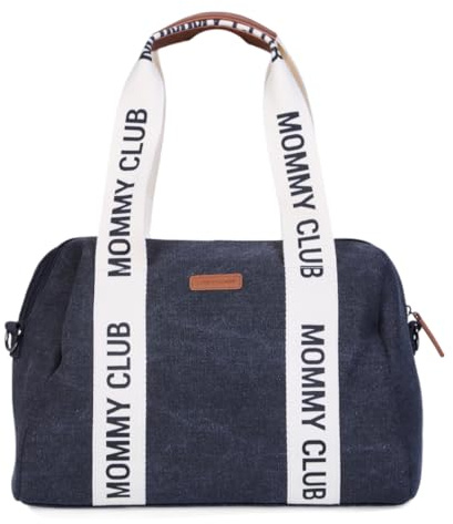 CHILDHOME, Baby Wickeltasche, Mommy Bag, inkl. Baby Wickelauflage, viele Fächer, Kinderwagenaufsatz, Schultergurt, Kunstleder, 22L, Mommy Club Signature, Canva Schwarz