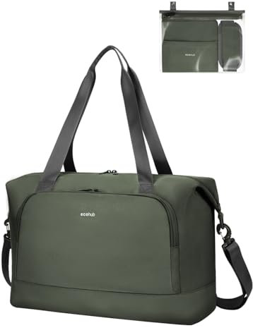 ECOHUB 30L Faltbare Reisetasche Handgepäck, Untersitz Handgepäck Tasche für Flugzeug, Easyjet handgepäck 45x36x20 Mit Abnehmbar Nass-Tasche, Recyceltes PET Weekender Damen, Patent Anhängig(Grün)