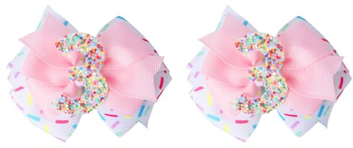 Dmnnlp 2 Pcs Baby Hair Bows Clips Pink, 3rd Birthday Decorations Hair Clips for Girls, Ice Cream Girl Bows for 3rd Birthday Baby Girl Hair Accessories (3)
