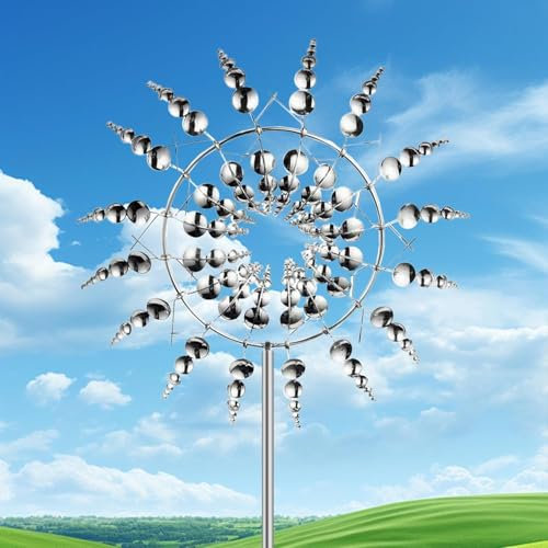 Einzigartige Metall Windmühle,Einzigartige und Magische Windmühle, 3D Metall-Windmühle Windspinner Spinner Skulpturen Windfänger für Außenterrassen, Patio Rasen, Garten