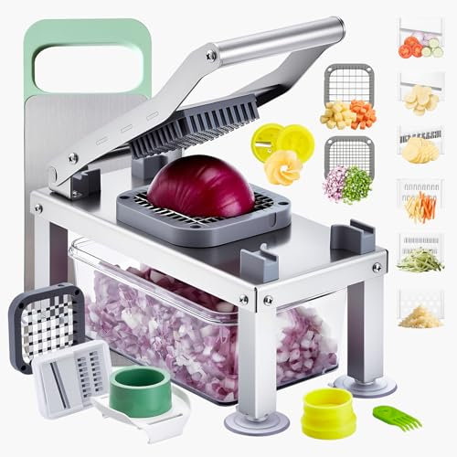 VEVOR Tritatutto per Verdure con 9 Lame in Acciaio Inox, Taglia Verdure Manuale con Contenitore, Spiralizzatore per Insalata, Utensili da Cucina e Articoli Essenzialito, Argento Brillante