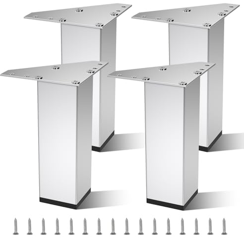 AWBEOT 4 Piezas 12 CM Patas para Muebles, Pies para Muebles, Patas para Mesas de Aleación de Aluminio, Pies de Soporte de Metal, para Sofás, Cama, Mesa, Armario, Silla, Gabinete, con 16 Tornillos