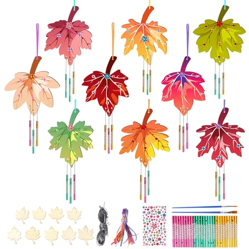 SRIZIAN 10 Pièces Kit Bricolage Carillon à Vent, Kit de Bricolage en Bois pour Enfants Arbre de Noël en Bois à Peindre Décoration de Arbre de Noël
