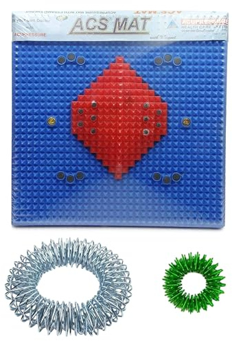 Acupressure Magnetic Foot Power Mat Stress & Pain Relief Therapy for Heel, Knee, Leg, Sciatica | Blue Pyramid Mat for Daily Health Care with 2 Sujok Rings (Plus Reflexology Chart)