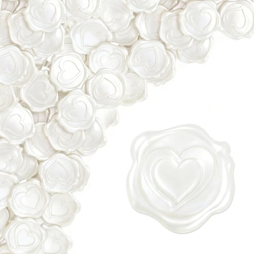 Bohoray 50PCS Wax Seal Stickers Pearl White, Heart Embossed Self-Adhesive Sealing Wax Stickers, Vintage Wedding Invitation Envelope Wax Seal Stickers for Wedding, Envelopes, Gift Wrapping, DIY
