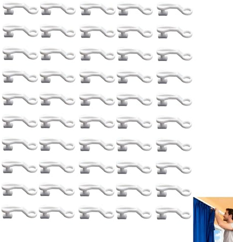 50 PCS Curtain Glider Hooks White Plastic, Curtain Track Gliders Runners Drapery Hooks for Windows, Doors and Showers, Easy Fit Sliding Rail Hooks for Home, Office and Hotel, Replacement Accessories