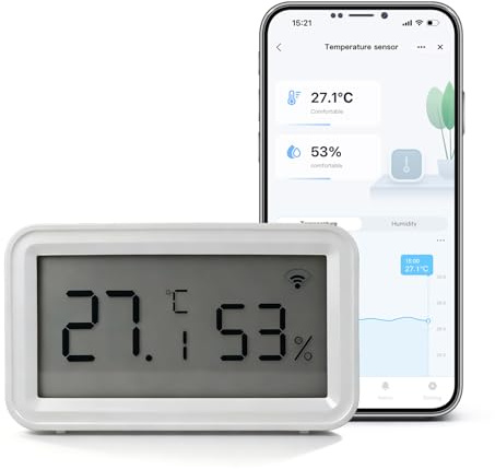 Chatthen Thermometer Hygrometer Innen, Tuya Hygrometer Wlan Temperature Sensor with Smart App, LCD Screen Digital Thermo-Hygrometer for Room Temperature, Basement, Baby Room