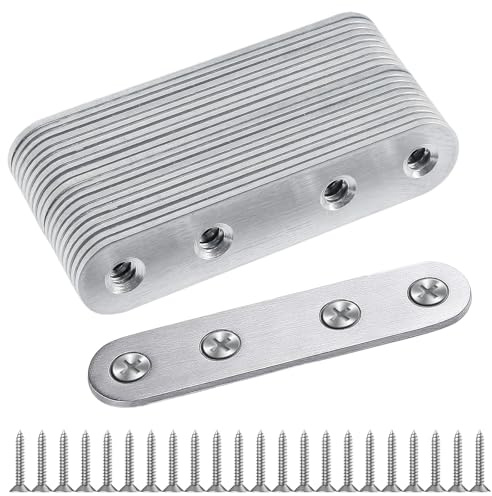 20 Piezas Soportes Planos de Acero Inoxidable, Conector de Metal Plano, Placas de Unión Madera, con Tornillos, para Reparación de Muebles, Conexión de Metales y Madera (Set D)