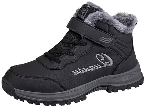 Zapatos de trabajo para hombre, color sólido, de invierno, talla grande, botas sin nieve, para senderismo, ligeras, duraderas, para almacenes, clima frío, vaquero occidental, tacón de bloque, Black