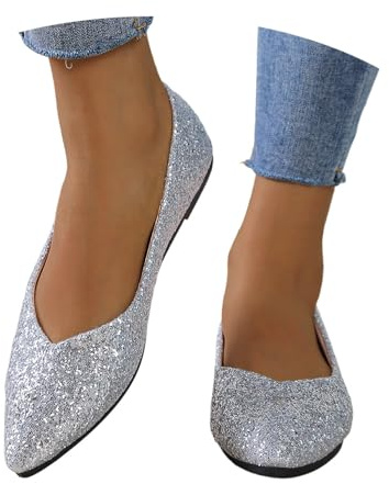 EQWIGKEIT Bailarinas mujer brillante zapatos festivos clásicos zapatos de noche cómodos zapatos de fiesta antideslizantes elegantes zapatos casuales planos brillantes zapatos de novia brillantes, A4