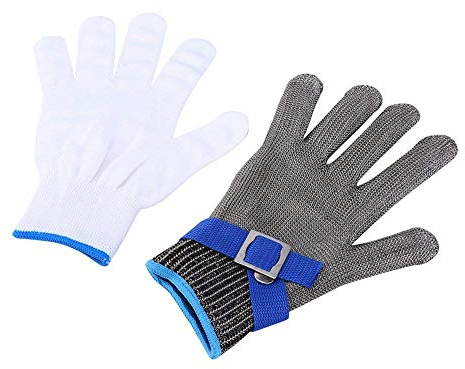 1 Stück Sicherheits Handschuhe, Schnittschutzhandschuhe Schnittfest aus 316L Edelstahl Metall Netzgewebe Passend für Beide Rechte und Linke Hand Schutzgrad 5, ochhandschuhe schnittfeste (L)