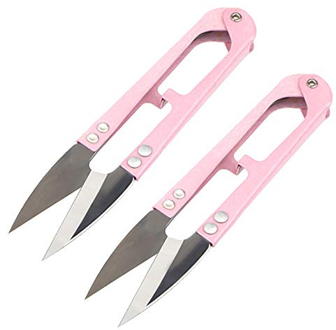 Qoosea 2PCS Metal U-Shaped Grip Sewing Scissors Yarn Thread Tailors Cutter Mini Small Snips Trimming Nipper - Great for Stitch,DIY (Pink)