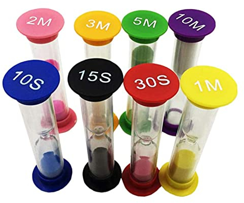 Inzopo Lot de 8 sabliers multicolores : 10/15/30 secondes et 1/2/3/5/10 min, idéal pour les jeux, la salle de classe, la maison, le bureau