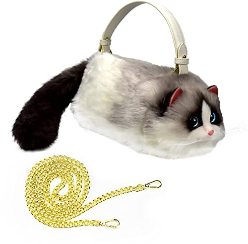 HUIJUFU Realistische Puffy-Plüsch-Katzentasche in Form einer Umhängetasche für Frauen(Ragdoll-Katze)