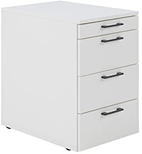 boho office® be.smart - Rollcontainer mit 3 Schubkästen und Utensilienfach inkl. verdeckter Rollen in weiß mit schwarzen Griffen