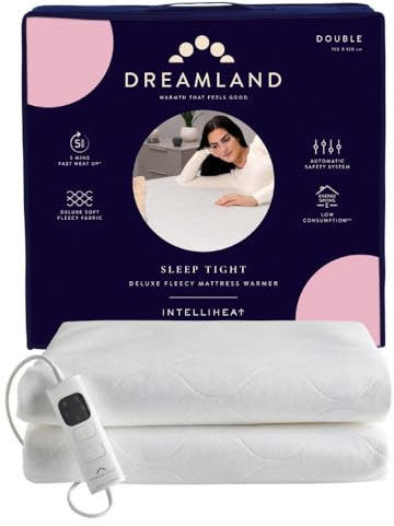 Dreamland Sleep Tight Electric Blanket – Affordable Premium Heated Fitted Underblanket with 6 Heat Settings, Fast Heat Up, Overheat Protection & Machine Washable, Timer, 150 x 137cm - Double Size