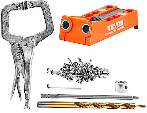 VEVOR Kit de Gabarit de Trou de Poche Profondeur Réglable 12,7-38,1 mm Système de Trou de Poche en Nylon Renforcé Gabarit de Perçage Oblique Kit Complet avec 1 Pince en C pour Travaux de Menuiserie
