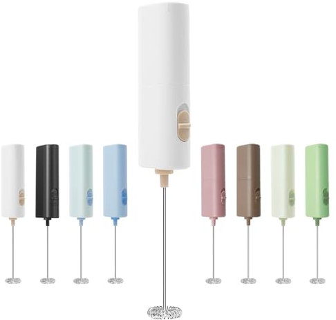 ELMWAY Compact Handheld Milk Frother by ELMWAY – Battery Operated Electric Whisk & Mixer for Coffee, Latte & Matcha, Portable and Easy to Use (2 × AA Batteries Required) – White