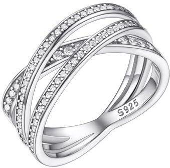 PROSILVER 3er Alianza Novia Plata, Anillo 52 Dedo Dama Entrelazados