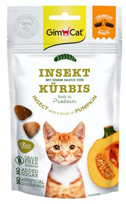 GimCat Crunchy Snacks Insekt mit Kürbis - Knuspriges und proteinreiches Katzenleckerli - 1 Beutel (1 x 50 g)