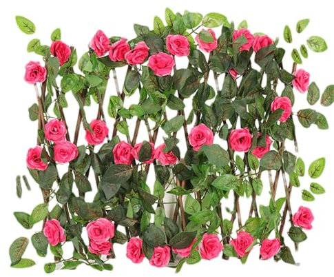 Seto Artificial Ocultacion Jardin Con Flores, Celosia Extensible Con Hojas De Hiedra Sintética, Seto Artificial Decorativo Pantalla De Privacidad Para Valla De Jardin Terraza, Valla De Privacidad