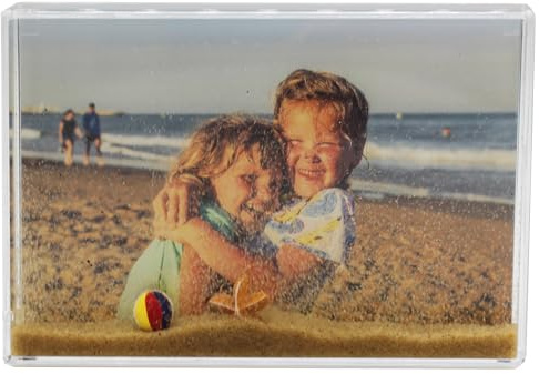 Glitter Photo Frame, Acrylic Picture Frame holds 10 x 15 cm (4 x 6 inch) Clear Frameless Desktop Photo Block with Glitter Sand (Yellow) - Ideal Personalised Gifts, Birthday Presents or Home Décor
