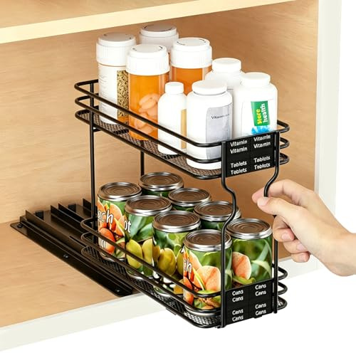 Dokeno Étagère à épices extensible à 2 étages - Organiseur debout pour pots à épice - Noir