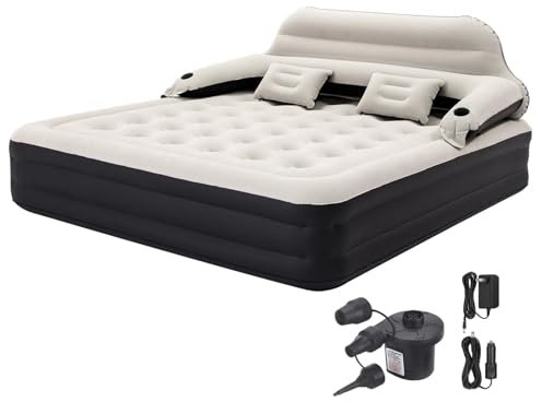 Outraveler King Size Air Mattress with Headboard and Pump, Blow Up Mattress Inflatable Bed