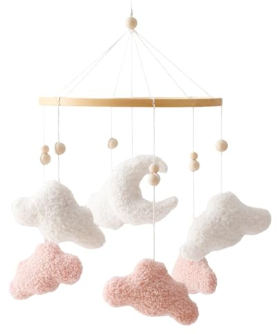 Mobile Lit Bébé, Pendule Nuage Mobile Bébé Velours Décoration Berceau 42x23cm Suspension Réglable Sécurité Douce Cadeau Naissance Pour Chambre Bébé, Poussette Éveil Sensoriel