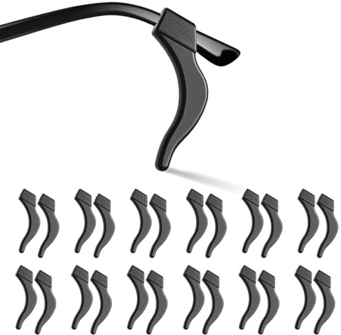 JEYORZY 12 Paia Ferma Occhiali, Ferma Occhiali In Silicone, Antiscivolo Gancio, Reggi Stanghette antiscivolo con ganci per orecchie per occhialis da vista Accessori per occhialis, Nero