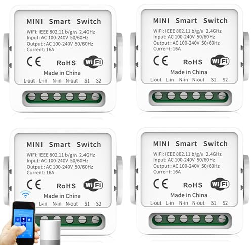 GAOUTO 4 moduli di interruttore della luce intelligente, interruttore della luce Smart Home, Interruptori Inteligente controllo vocale, compatibile con Alexa e Google Assistant, Tuya, neutro richiesto