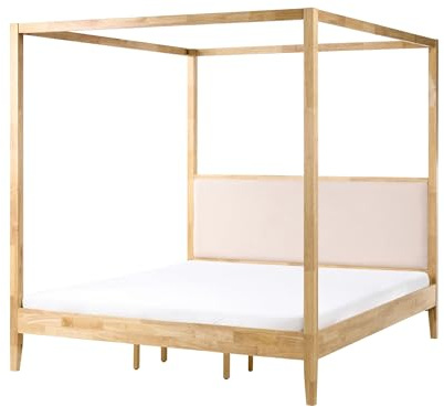 Beliani Cama con Dosel Minimalista de Madera 180 x 200 cm cabecero tapizado Beige marrón Claro Haillicourt