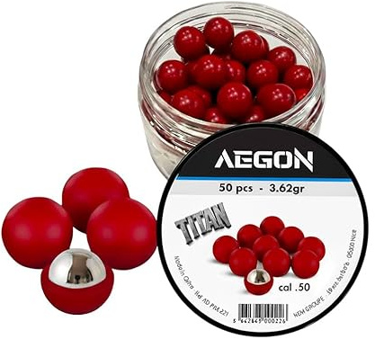50 x Billes Titan Coeur Acier Coque ABS Extra Dur réutilisables 12.57mm - T4E Self Defense Paintball - AEGON Cal. 50