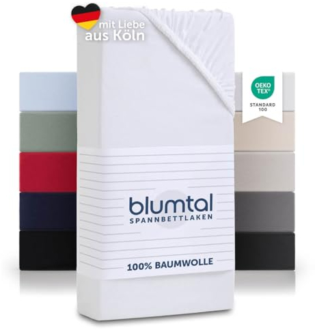 Blumtal® Basics Spannbettlaken 160x200cm Topper Jersey - Bettlaken 160x200cm aus 100% Baumwolle - Oeko-TEX zertifiziertes Spannbetttuch 160x200 - Topper Spannleintuch 160x200 - Betttuch - Weiß