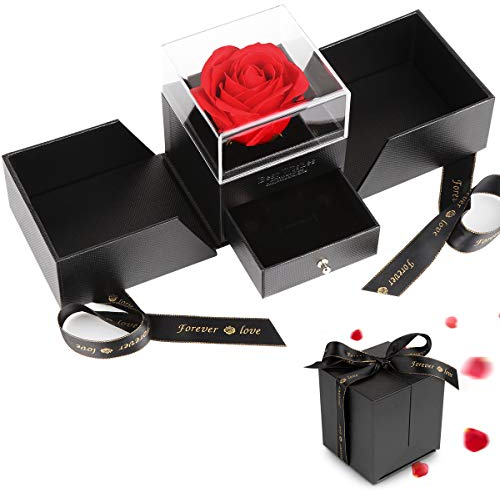 Vegena Rosenbox, Infinity Rosen, Geburtstagsgeschenk für Frauen, Ewige Rose im Schmuckschatulle Geschenkboxen mit Rote Rosen Blumen Geschenke für Freundin Jahrestag Geburtstag Valentinstag Muttertag