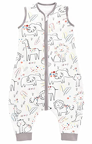 Chilsuessy Baby Schlafsack Sommer mit Füßen 0.5 Tog 100% Baumwolle Kinder Sommerschlafsack für Jungen und Mädchen, Glück Tiere, 90cm/Baby Höhe 100-110cm