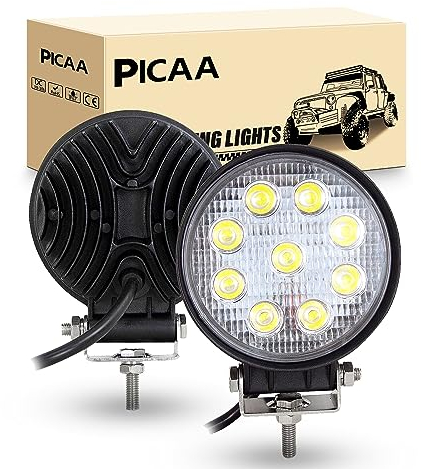 PICAA LED Arbeitsscheinwerfer 2X 4.1 Zoll 27W Runden Arbeitsscheinwerfer Traktor 12V 24V Flutlicht Wasserdicht Arbeitslicht led zusatzscheinwerfer für Bagger Traktoren Schlepper ATV Lkw Offroad 4X4