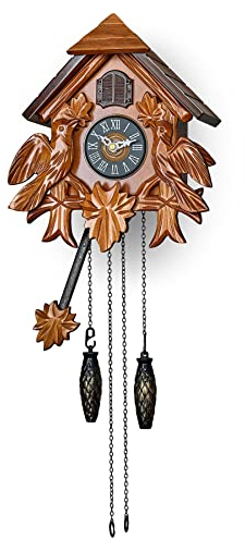 TIMEGEAR Cuckoo Clock with Night Mode, Quartz Movement and Wooden Decorations (Brown)