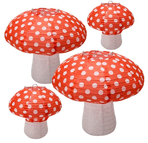 Windspeed 4Pcs Mushroom Shaped Paper Lanterns 8 inch & 12 inch