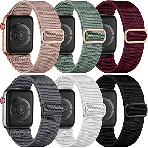 Charlam 6 pack Elastisch Loop Armband Kompatibel mit Apple Watch Armband 45mm 44mm 46mm 42mm 49mm für Damen Herren, Verstellbares Stoff Sport Nylon Ersatz Band für iWatch SE Series 10 9 8 7 6 5 4 3