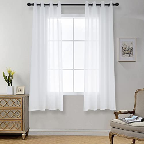 CUCRAF Cortinas transparentes con ojales, para salón y dormitorio, 145 x 140 cm, juego de 2 unidades, cortinas translúcidas blancas, de fácil cuidado y sin arrugas en aspecto de lino