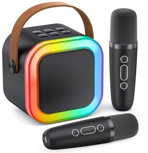Mini Karaoke Machine for Kids Adults, 2026 TOP Birthday Gifts for Girls Boys 3,4,5,6,7,8+Year Old Toddler Toys, Portable Bluetooth Speaker with 2 Wireless Karaoke Microphones Player (Black)